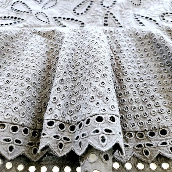 Saloni Rosie Black  Cotton Eyelet Silk Shoulder Ribbon Tie Ruffle Midi Dress 10 - Picture 7 of 10